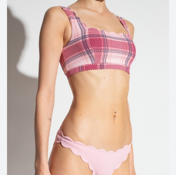 NWOT Marysia Antibes Bikini Bra Scalloped Light Pink/Checked Womens Size XL - Picture 7 of 7